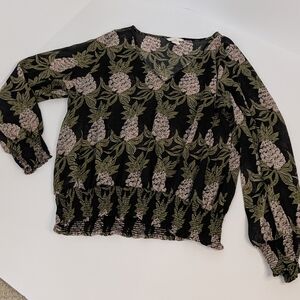 H&M Pineapple Print Elastic Waistband Sheer Top Size 14